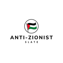 A Palestinian flag in a circle over the words "Anti-Zionist Slate"